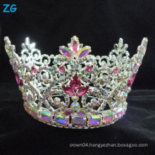 Beauty AB Crystal Pageant Queen Crowns, Pink Jewelry Tiara Wedding Round Crown